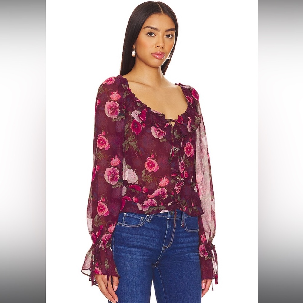 Paige Lanea 100% Silk Floral Blouse in Black Cherry Size S NWT
